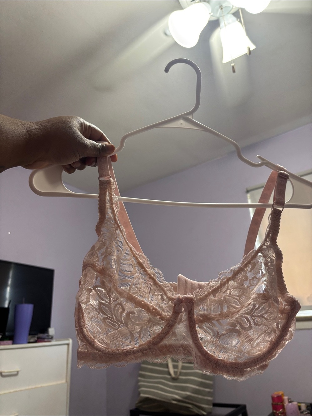 Sheer Lace Underwire Bralette - Blush Pink